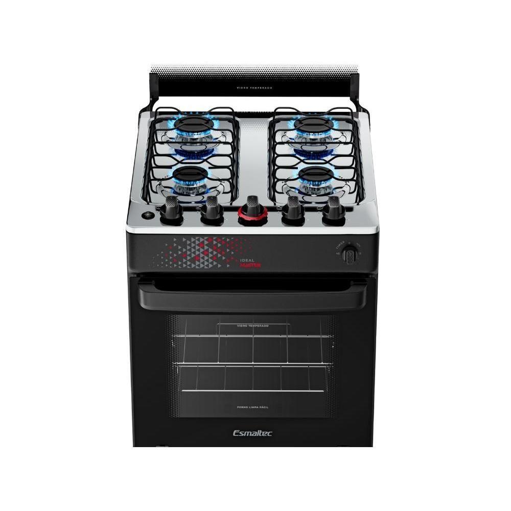 Fogão Esmaltec 4 Bocas Ideal Master Mesa Inox Tampa de Vidro Forno 50 Litros Preto T4ITP Bivolt - 8