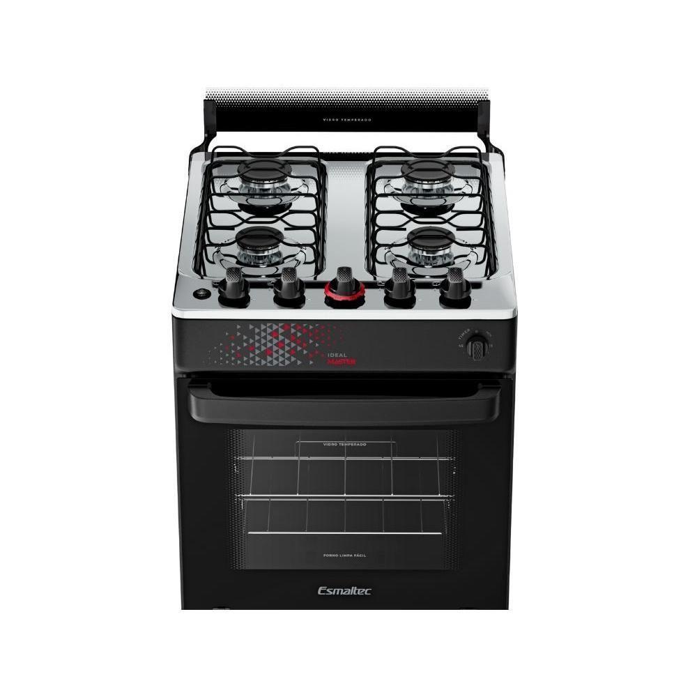 Fogão Esmaltec 4 Bocas Ideal Master Mesa Inox Tampa de Vidro Forno 50 Litros Preto T4ITP Bivolt - 9