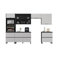 Cozinha Completa Itatiaia Lumina 350cm Paneleiro 2 Nichos Em Madeira Mdf Grafite/fendi - 1