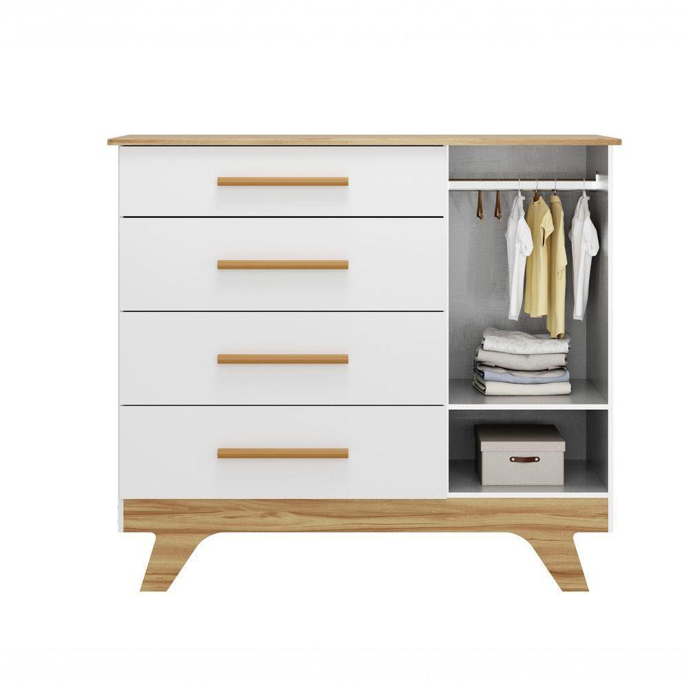 Cômoda 1 Porta 4 Gavetas Retrô - Moveis Peroba Amendoa-branco - 3