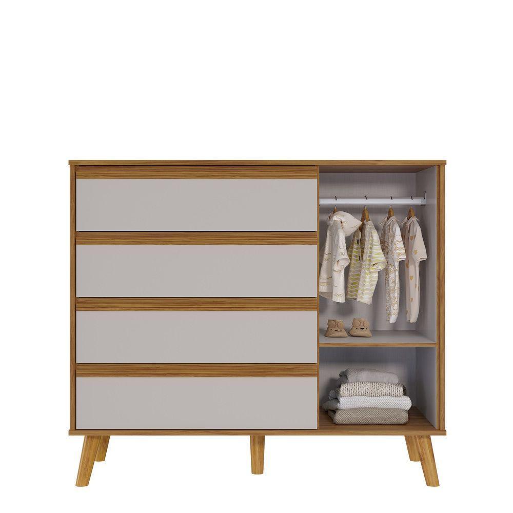 Cômoda Retro Théo 04 Gavetas 01 Porta Mdf Moveis Peroba Amendoa-off White - 2