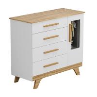 Cômoda 1 Porta 4 Gavetas Retrô - Moveis Peroba Amendoa-branco - 1