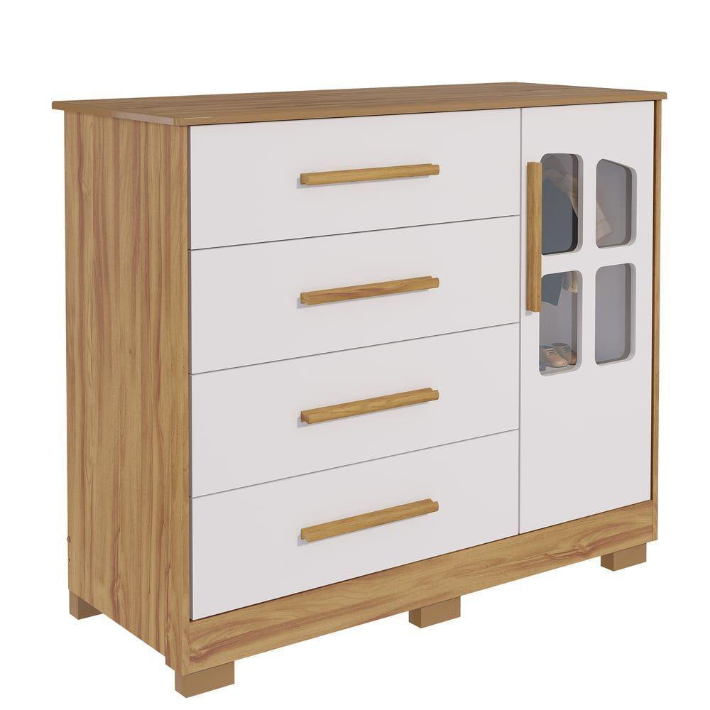 Cômoda Infantil Charlô 1 Porta 4 Gavetas - Móveis Peroba Amendoa-branco - 1