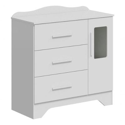 Cômoda Clara 1 Porta 3 Gavetas em MDF com Puxador em MDF Branco Brilho