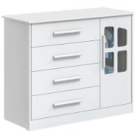 Cômoda Infantil Charlô 1 Porta 4 Gavetas - Móveis Peroba Branco Brilho - 1