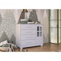 Cômoda Infantil Charlô 1 Porta 4 Gavetas - Móveis Peroba Branco Brilho - 4