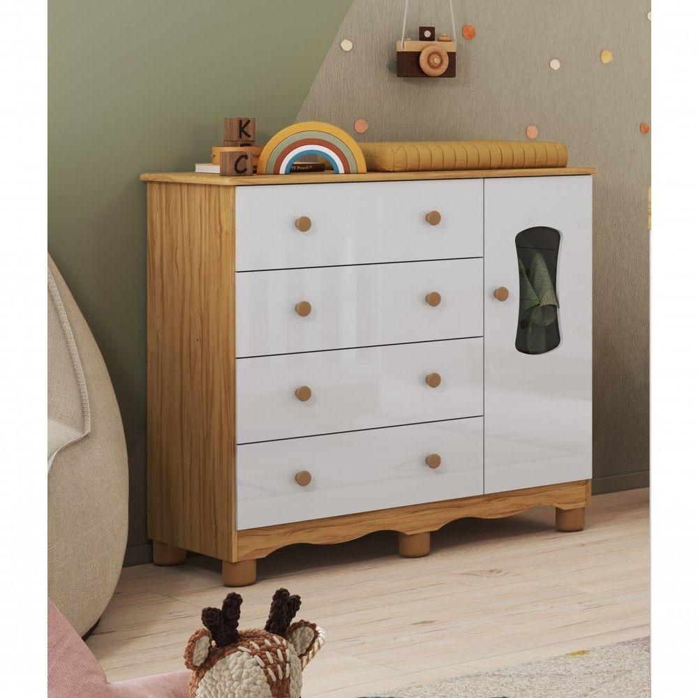 Cômoda 1 Porta 4 Gavetas Luna - Moveis Peroba Amendoa-branco - 4