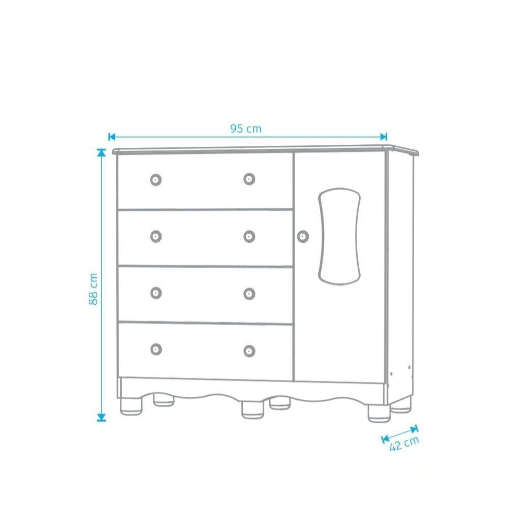 Cômoda 1 Porta 4 Gavetas Luna - Moveis Peroba Branco Brilho - 3