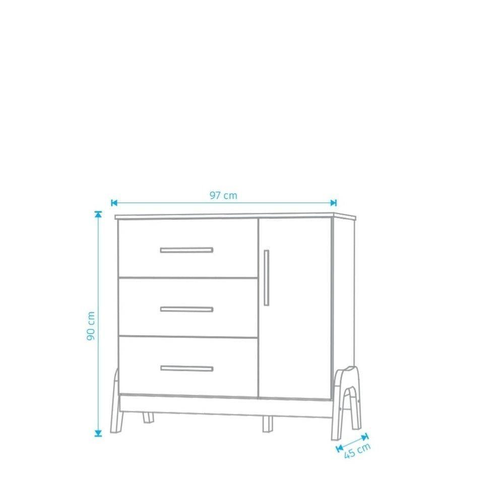 Cômoda 1 Porta 3 Gavetas Guti Retrô - Peroba Moveis Amendoa-branco - 2