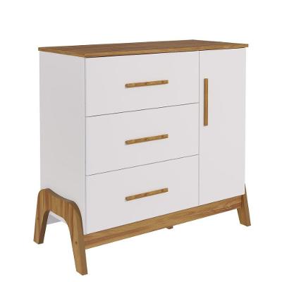 Cômoda 1 Porta 3 Gavetas Guti Retrô - Peroba Moveis Amendoa-branco