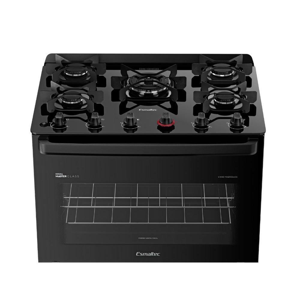 Fogão Esmaltec 5 Bocas Ideal Master Glass Mesa de Vidro Forno 84 Litros Preto T5VFP Bivolt - 4
