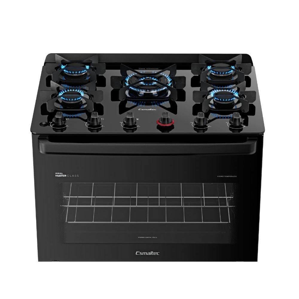 Fogão Esmaltec 5 Bocas Ideal Master Glass Mesa de Vidro Forno 84 Litros Preto T5VFP Bivolt - 5