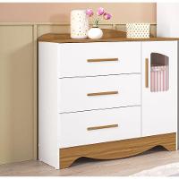 Cômoda Infantil 1 Porta 3 Gavetas Lisi - Moveis Peroba Branco Brilho - 1