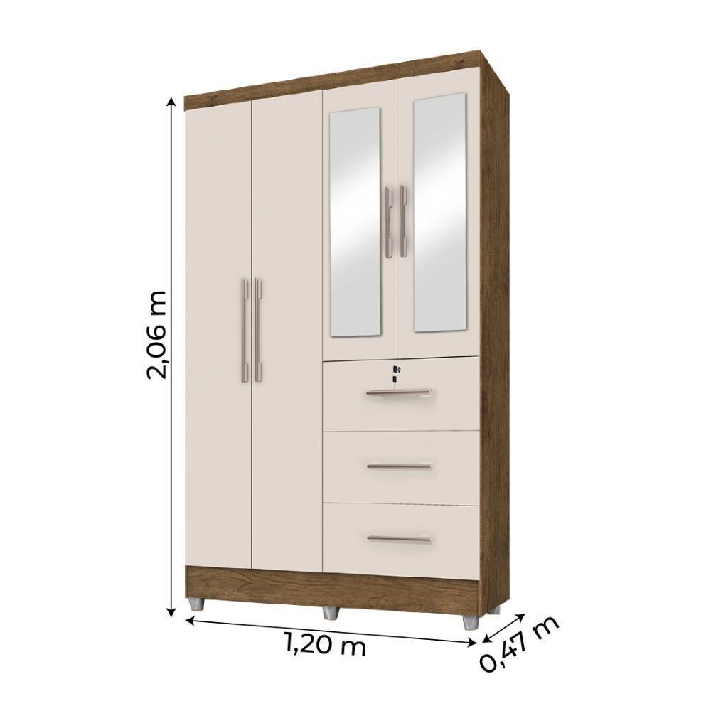 Guarda Roupas Solteiro Com Espelho 4 Portas 3 Gavetas Com Pés Tokio Jequitibá / Off White Jequajequitibá/off Whiteitibá/off White - 3