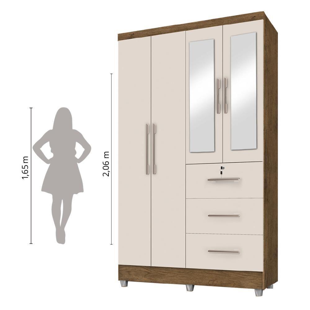 Guarda Roupas Solteiro Com Espelho 4 Portas 3 Gavetas Com Pés Tokio Jequitibá / Off White Jequajequitibá/off Whiteitibá/off White - 4
