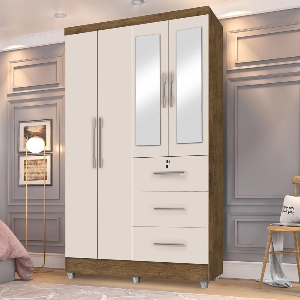 Guarda Roupas Solteiro Com Espelho 4 Portas 3 Gavetas Com Pés Tokio Jequitibá / Off White Jequajequitibá/off Whiteitibá/off White - 5