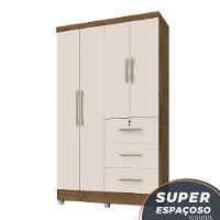 Guarda Roupas Solteiro Com Espelho 4 Portas 3 Gavetas Com Pés Tokio Jequitibá / Off White Jequajequitibá/off Whiteitibá/off White - 1