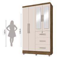 Guarda Roupas Solteiro Com Espelho 4 Portas 3 Gavetas Com Pés Tokio Jequitibá / Off White Jequajequitibá/off Whiteitibá/off White