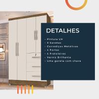 Guarda Roupas Solteiro Com Espelho 4 Portas 3 Gavetas Com Pés Tokio Jequitibá / Off White Jequajequitibá/off Whiteitibá/off White - 6