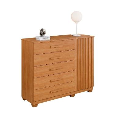 Cômoda Paris 5 Gavetas em MDF com Puxador em MDF Amadeirado Fosco 122cm