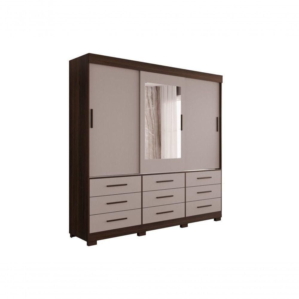 Guarda-roupa New Star 3 Portas 9 Gavetas Com Espelho Salleto Savana/off White - 1