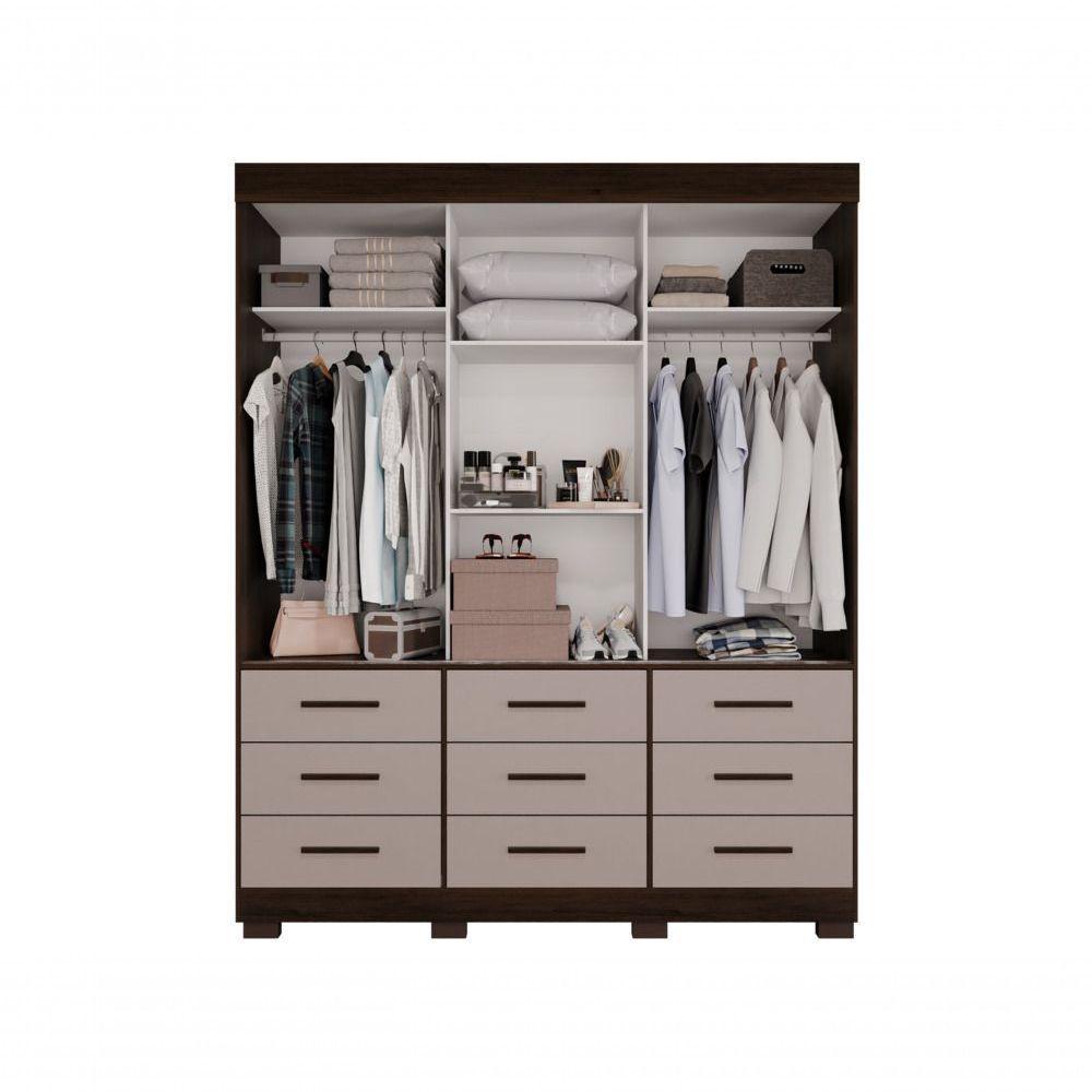 Guarda-roupa New Star 3 Portas 9 Gavetas Com Espelho Salleto Savana/off White - 2