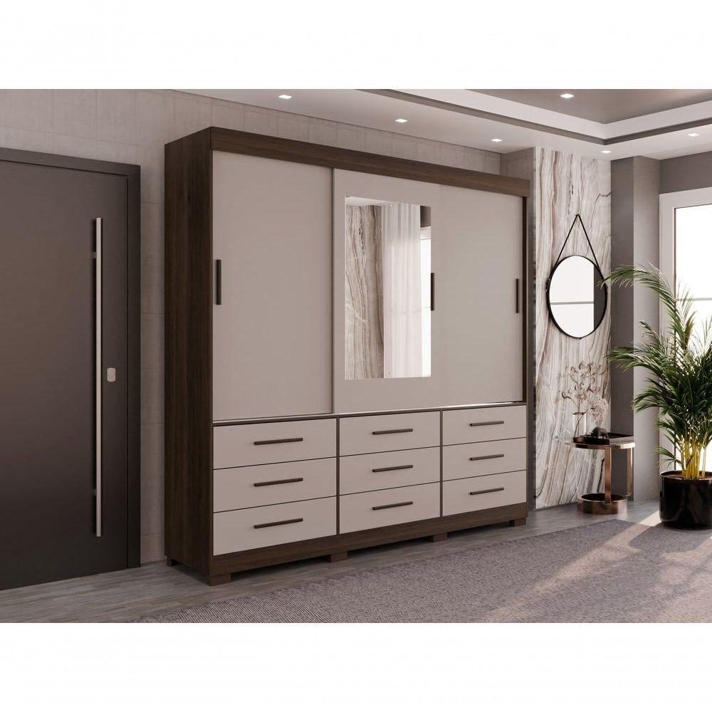 Guarda-roupa New Star 3 Portas 9 Gavetas Com Espelho Salleto Savana/off White - 8