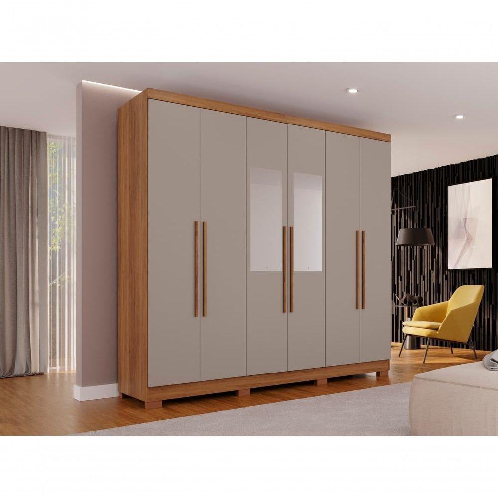 Guarda-roupa Coliseu Com Espelho 6 Portas 4 Gavetas Salleto Cinamomo/off White - 8