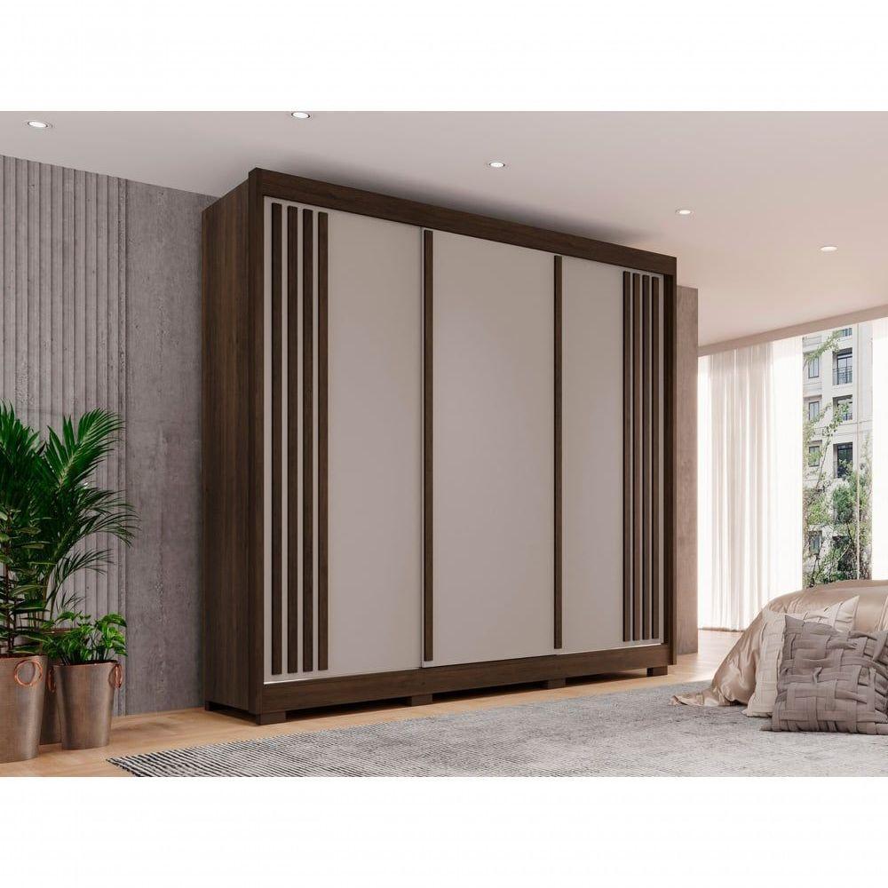 Guarda-roupa Casal Sem Espelho 3 Portas 4 Gavetas Atenas Com Pés 100% Mdf Salleto Savana/off White - 8