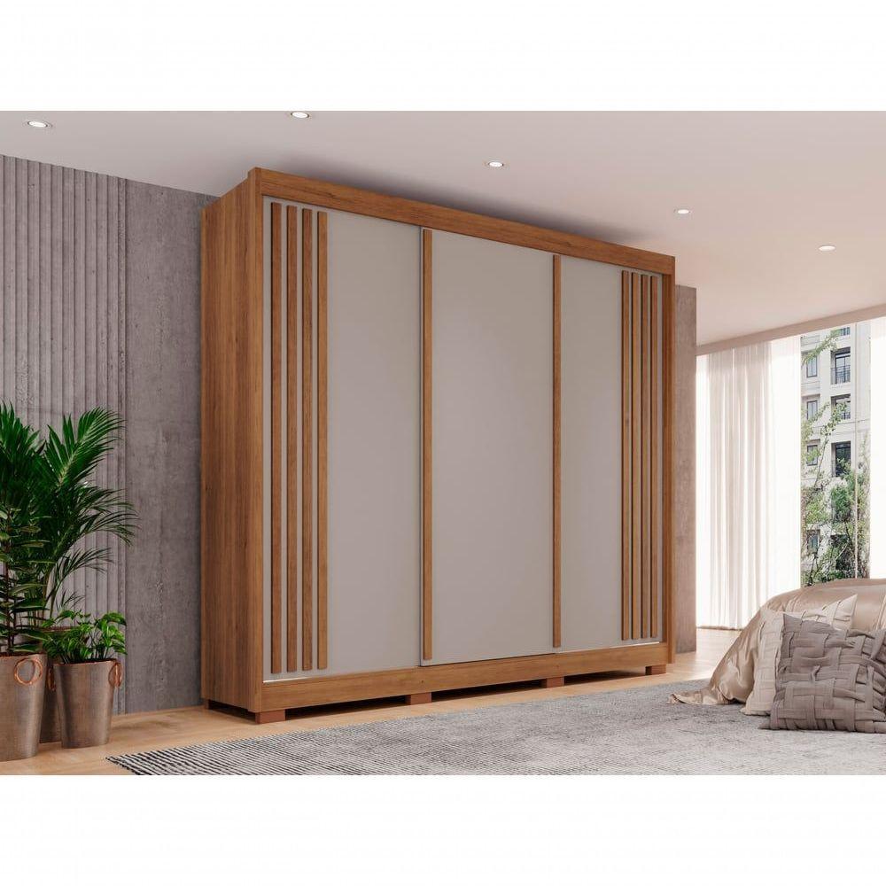 Guarda-roupa Casal Sem Espelho 3 Portas 4 Gavetas Atenas Com Pés 100% Mdf Salleto Cinamomo/off White - 8