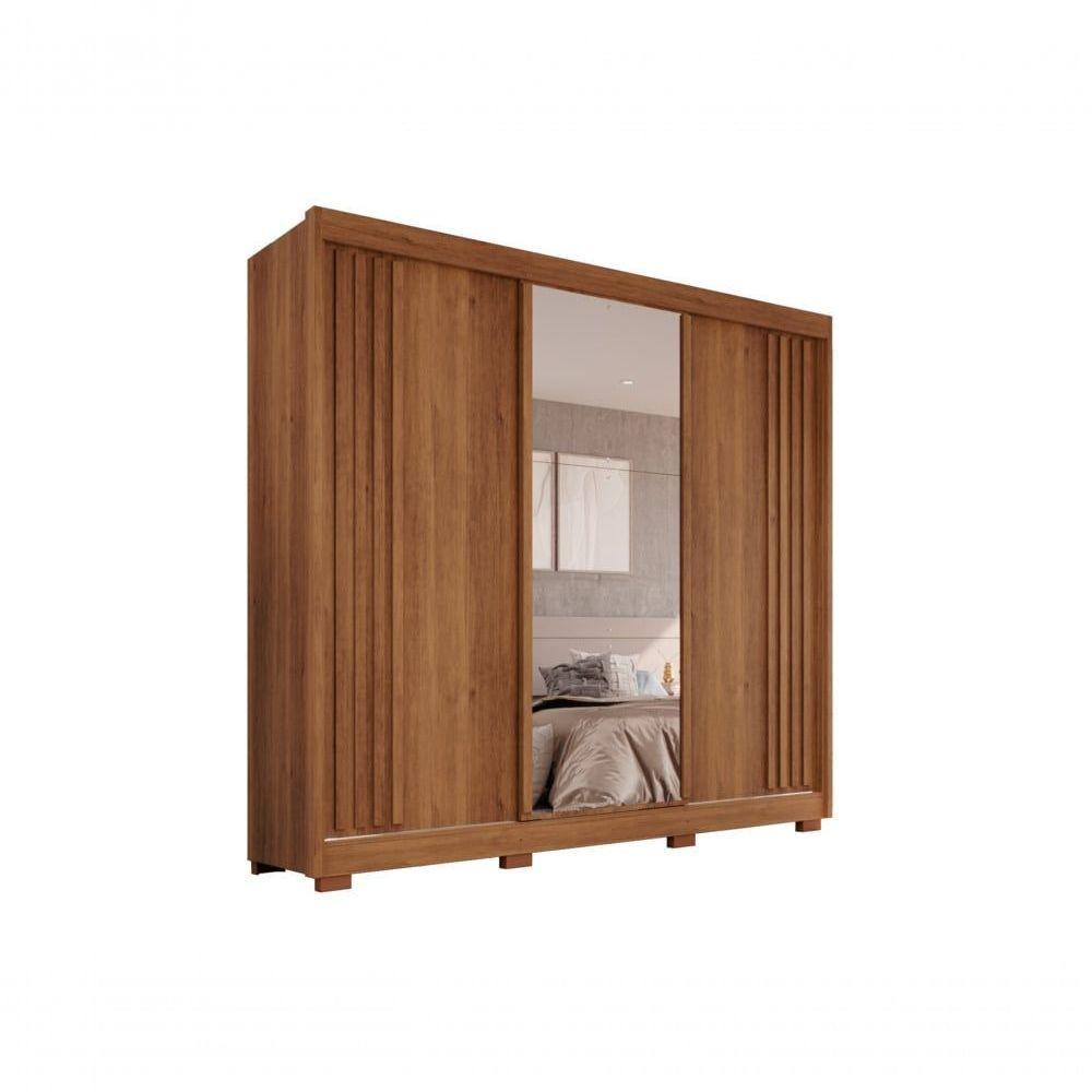 Guarda-roupa Casal Com Espelho 3 Portas 4 Gavetas Atenas Com Pés 100% Mdf Salleto Cinamomo - 1