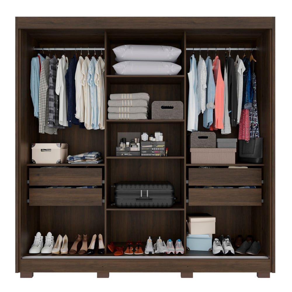 Guarda-roupa Casal Com Espelho 3 Portas 4 Gavetas Atenas Com Pés 100% Mdf Salleto Savana - 4
