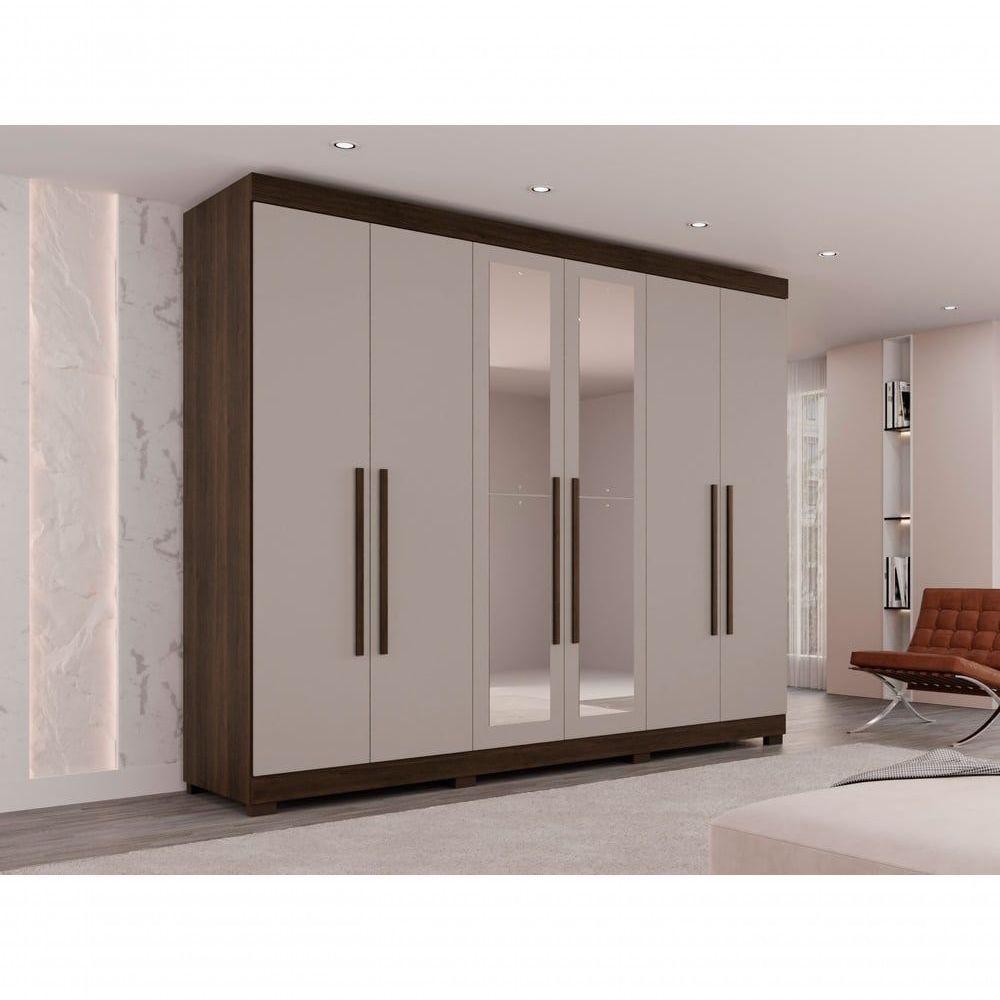 Guarda-roupa Casal 6 Portas 6 Gavetas Com Espelho órion Premium Salleto Savana/off White - 8