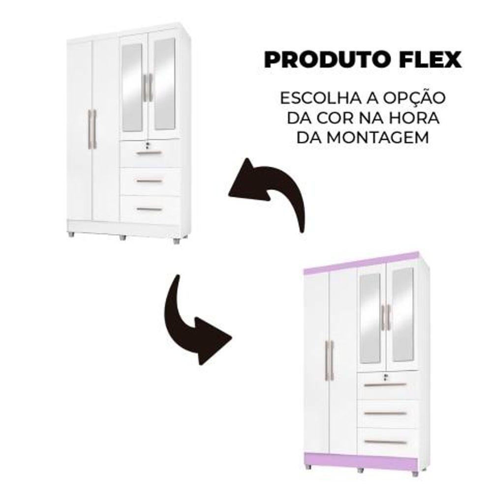 Guarda Roupas Solteiro Com Espelho 4 Portas 3 Gavetas Com Pés Tokio Branco / Branco Lilás Flex Branco - 6