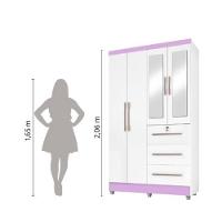 Guarda Roupas Solteiro Com Espelho 4 Portas 3 Gavetas Com Pés Tokio Branco / Branco Lilás Flex Branco - 5