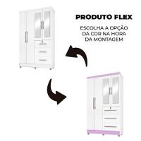 Guarda Roupas Solteiro Com Espelho 4 Portas 3 Gavetas Com Pés Tokio Branco / Branco Lilás Flex Branco - 9