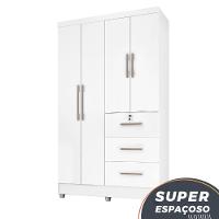 Guarda Roupas Solteiro Com Espelho 4 Portas 3 Gavetas Com Pés Tokio Branco / Branco Lilás Flex Branco - 13