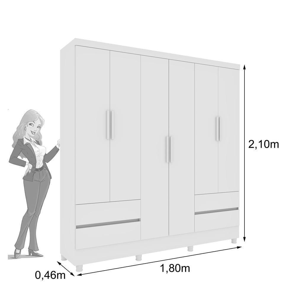 Guarda- Roupa Casal 6 Portas 4 Gavetas Com 8 Pés Oregon - Tcil Neve - 2