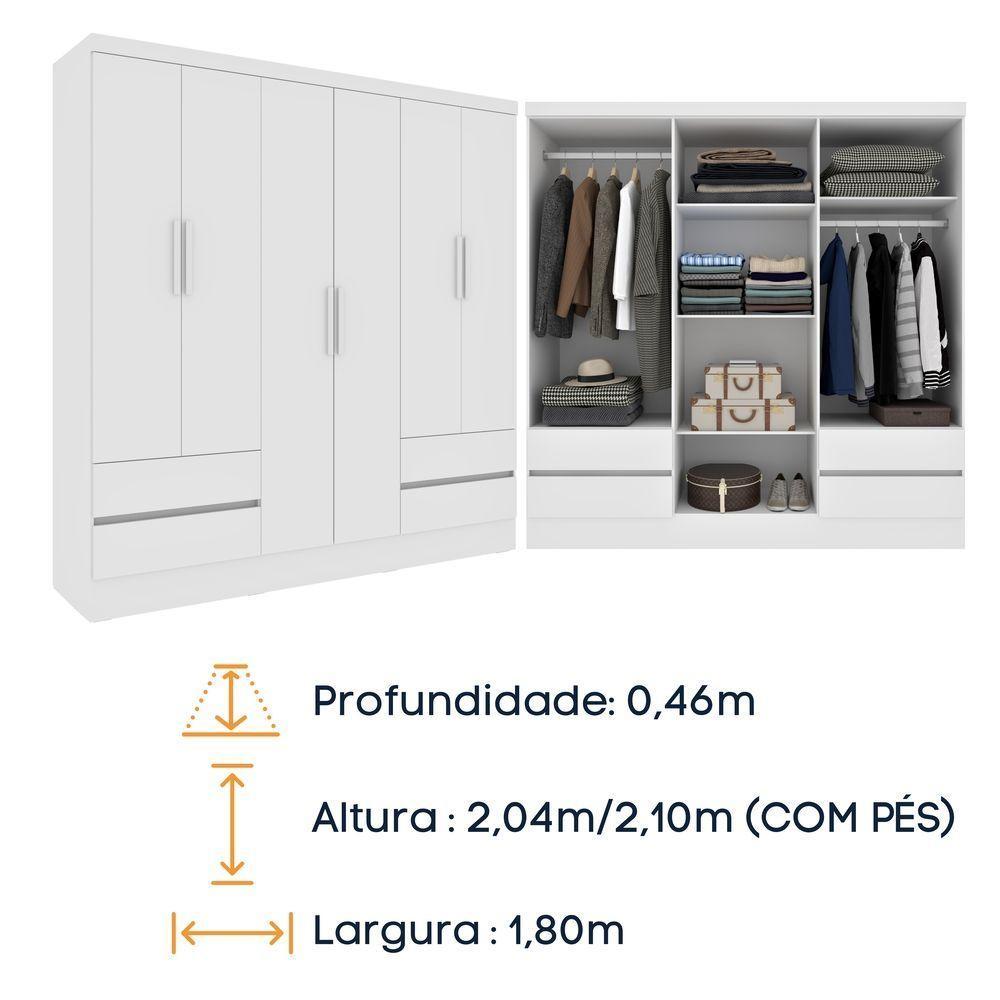 Guarda- Roupa Casal 6 Portas 4 Gavetas Com 8 Pés Oregon - Tcil Neve - 8