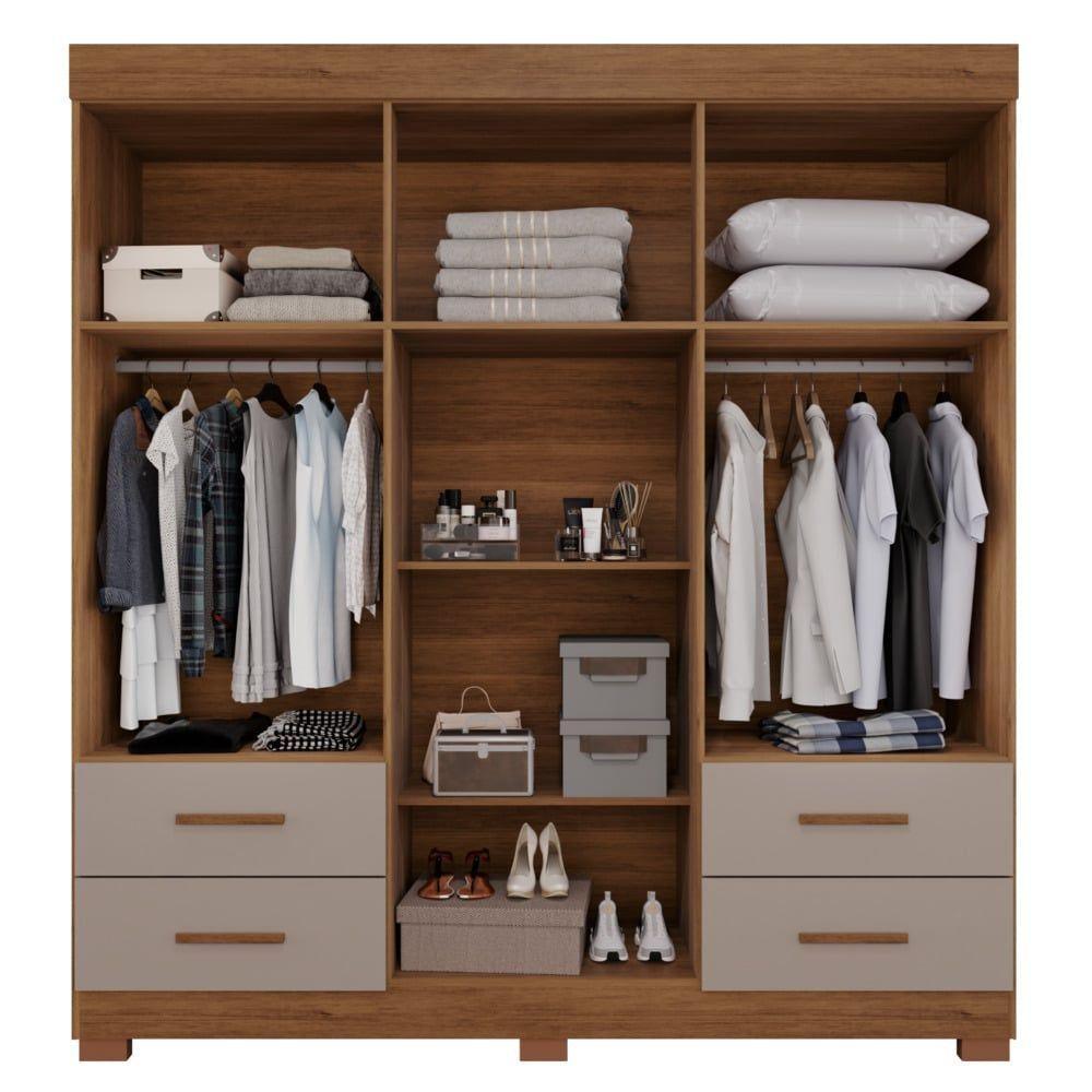 Guarda Roupas Casal Texas 6 Portas 4 Gavetas Com Espelho Salleto Cinamomo/off White - 2