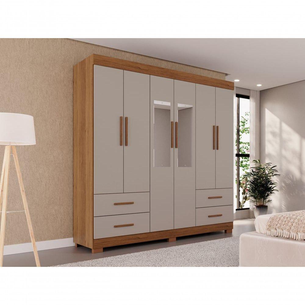 Guarda Roupas Casal Texas 6 Portas 4 Gavetas Com Espelho Salleto Cinamomo/off White - 8