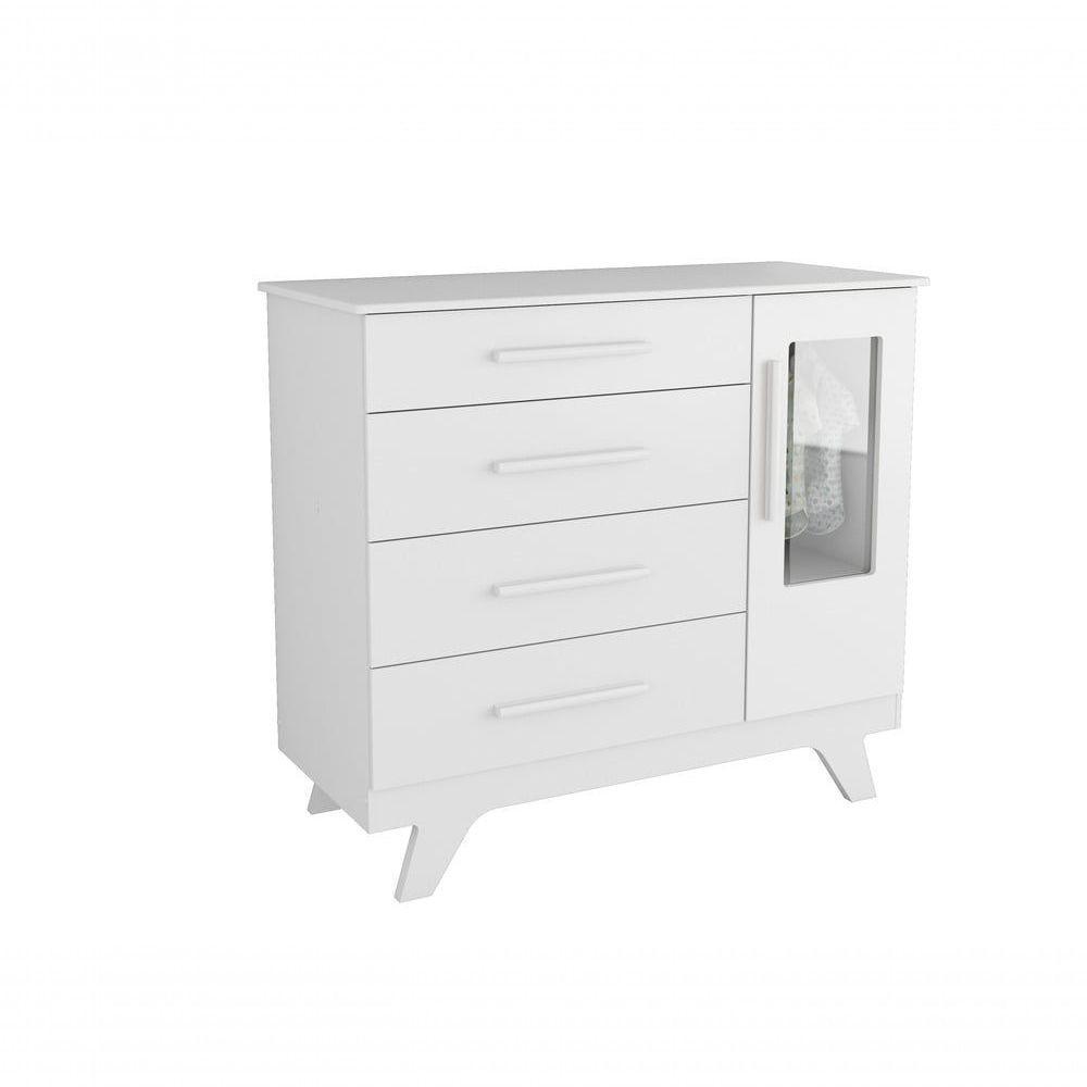 Cômoda 1 Porta 4 Gavetas Retrô - Moveis Peroba Branco Brilho - 1