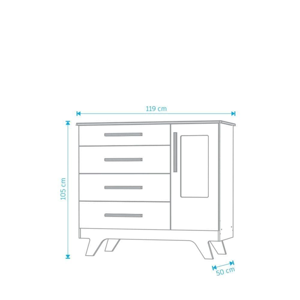 Cômoda 1 Porta 4 Gavetas Retrô - Moveis Peroba Branco Brilho - 3