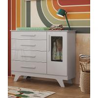 Cômoda 1 Porta 4 Gavetas Retrô - Moveis Peroba Branco Brilho - 4