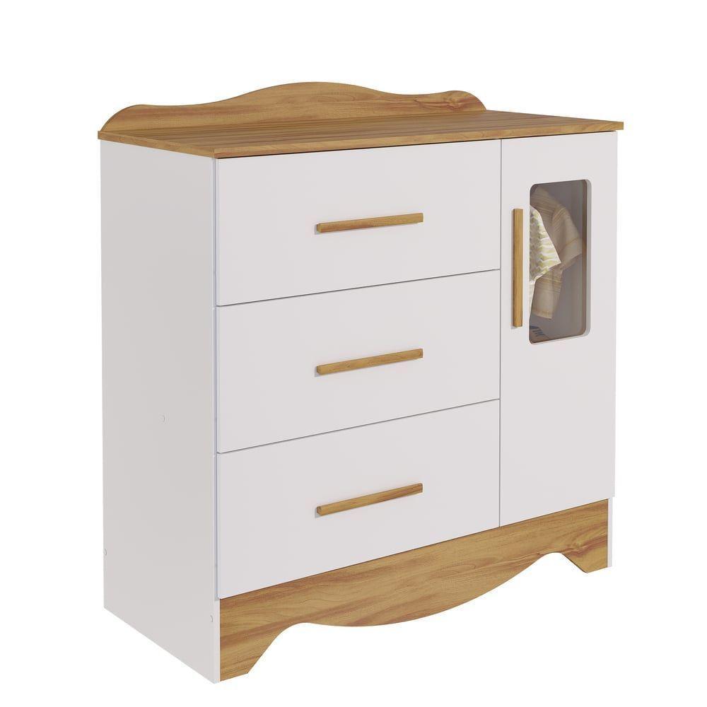 Cômoda Clara 1 Porta 3 Gavetas - Moveis Peroba Amendoa-branco - 1