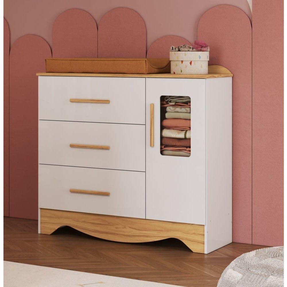 Cômoda Clara 1 Porta 3 Gavetas - Moveis Peroba Amendoa-branco - 4