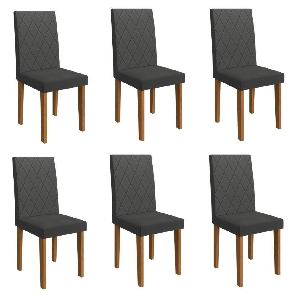 Kit 6 Cadeiras De Jantar Estofadas 43,5cm Multimóveis CR50220 Grafite - 1