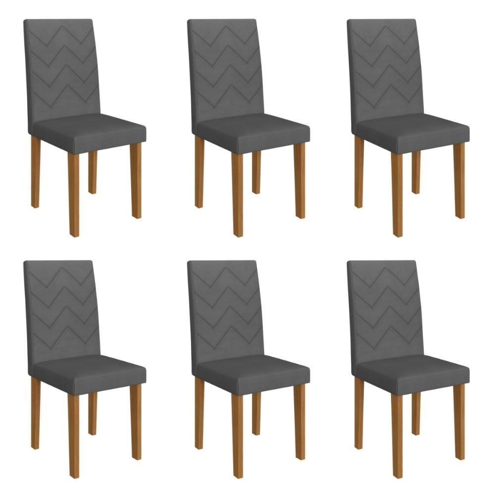 Kit 6 Cadeiras De Jantar Estofadas 43,5cm Multimóveis CR50218 Grafite - 1