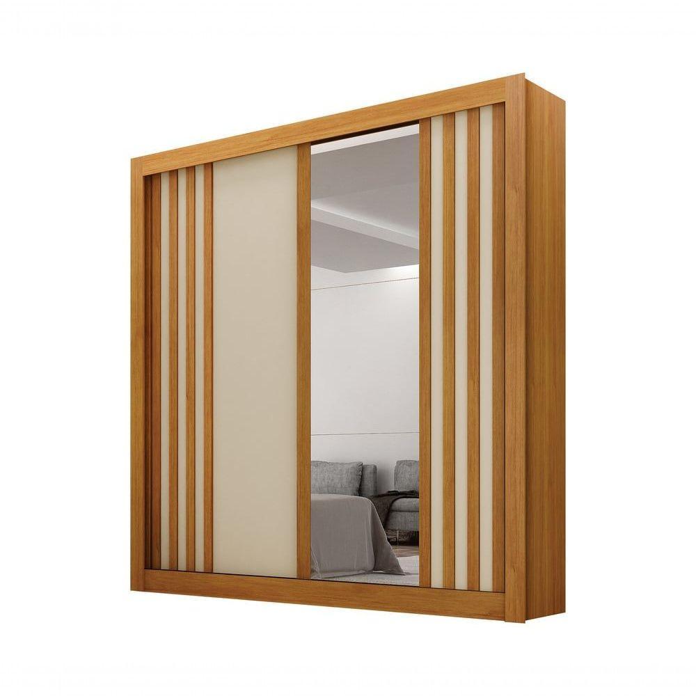 Guarda-roupa Solteiro Mdf 2 Portas De Correr 2 Gavetas Com Espelho Milano Leifer Móveis Cinamomo/off White - 1