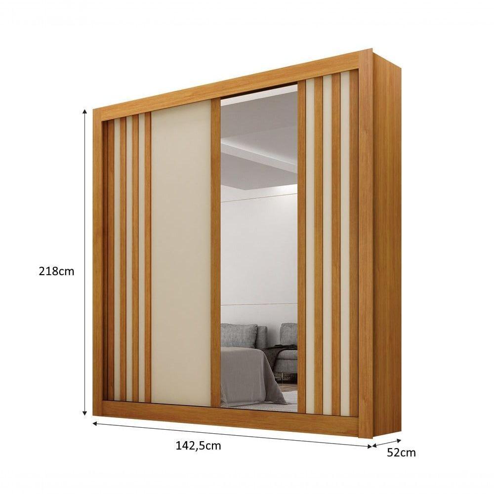 Guarda-roupa Solteiro Mdf 2 Portas De Correr 2 Gavetas Com Espelho Milano Leifer Móveis Cinamomo/off White - 2